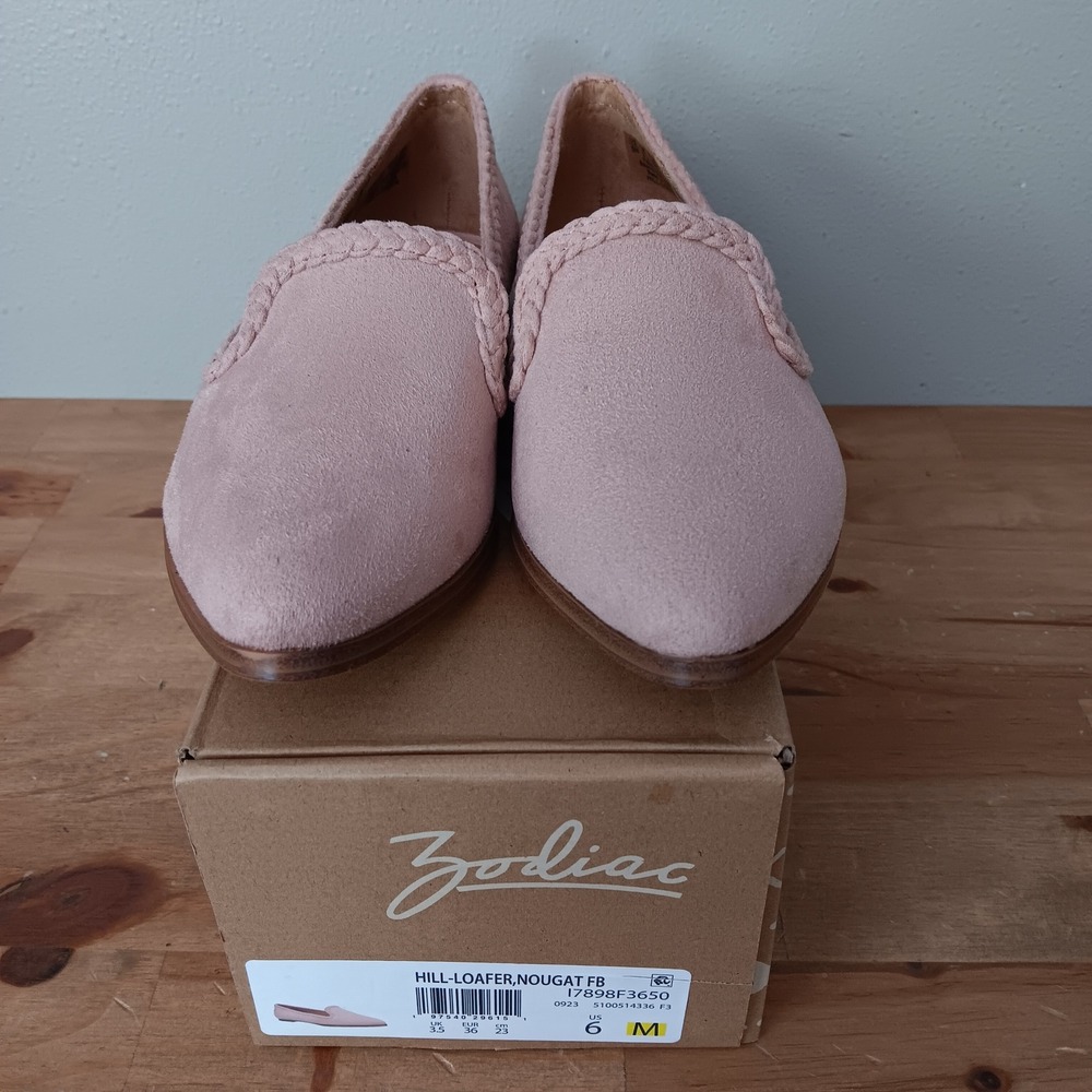 Zodiac Hill Loafer Women Size 6 Nougat Blush Pink Braided Trim Slip On Flat - Picture 2 of 8